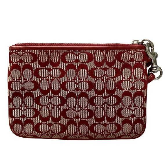 Auth COACH - Red Jacquard Leather Pouch - Picture 3 of 9